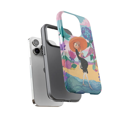 🌊☂️ The Lady Of The Flowered Seashore Phone Case – Art Deco Seaside Fashion