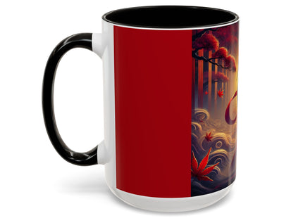 Regal Crimson Crane in the Autumn Mist Colorful Mugs (11oz, 15oz)