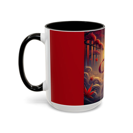 Regal Crimson Crane in the Autumn Mist Colorful Mugs (11oz, 15oz)
