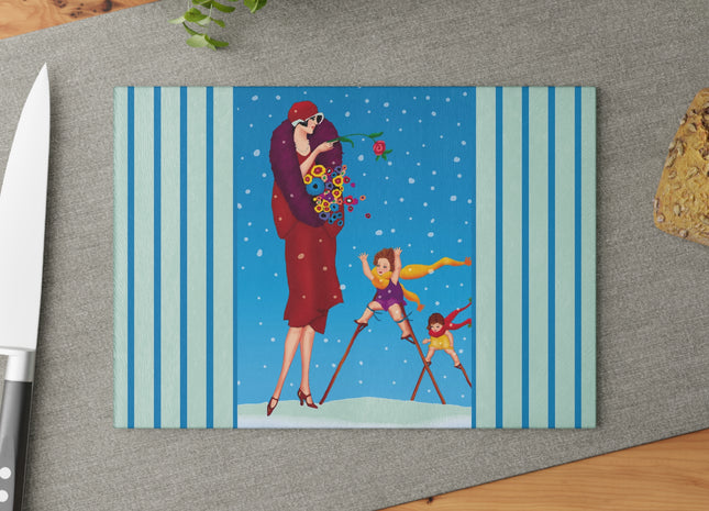 Snowfall & Couture Glass Cutting Board