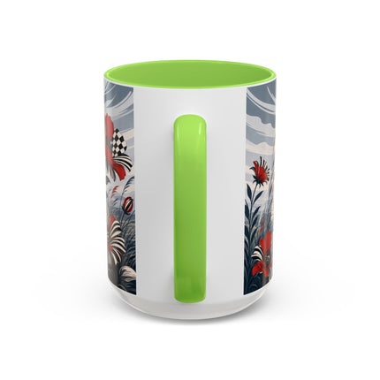 ☔🌹 The Scarlet Checkerboard Rainstorm Colorful Mug – Art Deco Floral Elegance