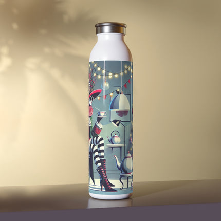 Whimsical Christmas Tea Party Slim Water Bottle