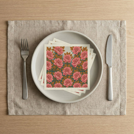 🌸🍂 The Pink Blossom And Golden Leaf Garden Napkins – Romantic Botanical Elegance