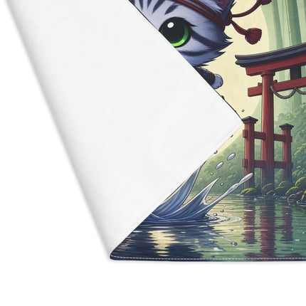 🐱🌕 Moonlit Samurai Kitty Placemat – Enchanted Japanese Bamboo Warrior Fantasy