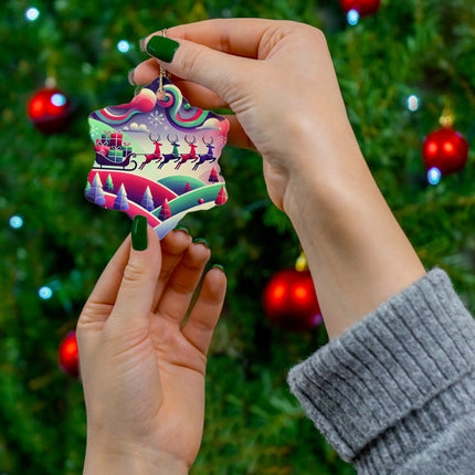 Festive Reindeer Flight Ceramic Ornament, 4 Shapes