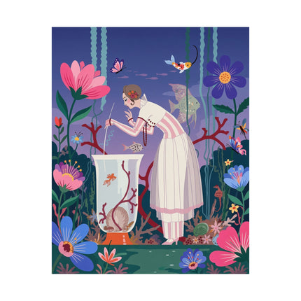 🐠🌸 The Lady Of The Enchanted Aquarium Matte Vertical Poster – Art Deco Underwater Whimsy