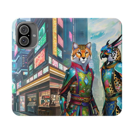 🐆🦜 Cybernetic Duets Flip Case – Neon Elegance & Digital Harmony