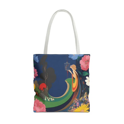🌙🐦 The Lady Of The Moonlit Birdcage Tote Bag – Art Deco Floral Fantasy