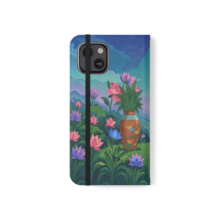 🌸🏔️ The Lady Of The Lotus Valley Flip Case – Art Deco Botanical Reverie