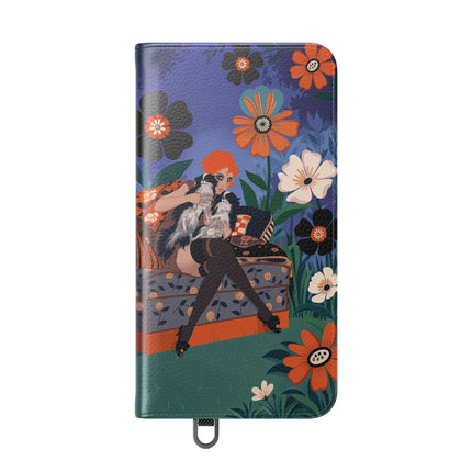 🌺🐈 The Lady Of The Midnight Garden Cat Flip Case – Art Deco Floral Fantasy