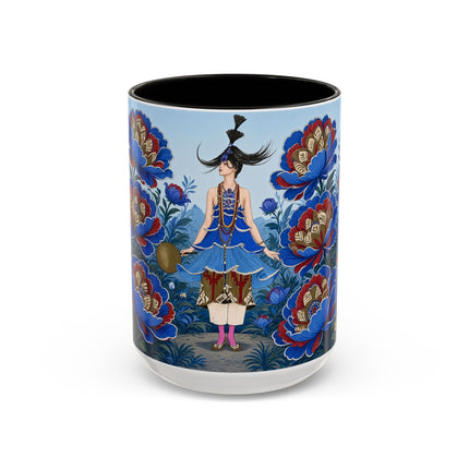 💙🌺 The Sapphire Blossom Garden Dancer Colorful Mug – Art Deco Fashion Fantasy