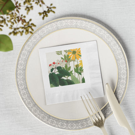 Clerodendrum & Rudbeckia by Tanigami Kônan White Coined Napkins