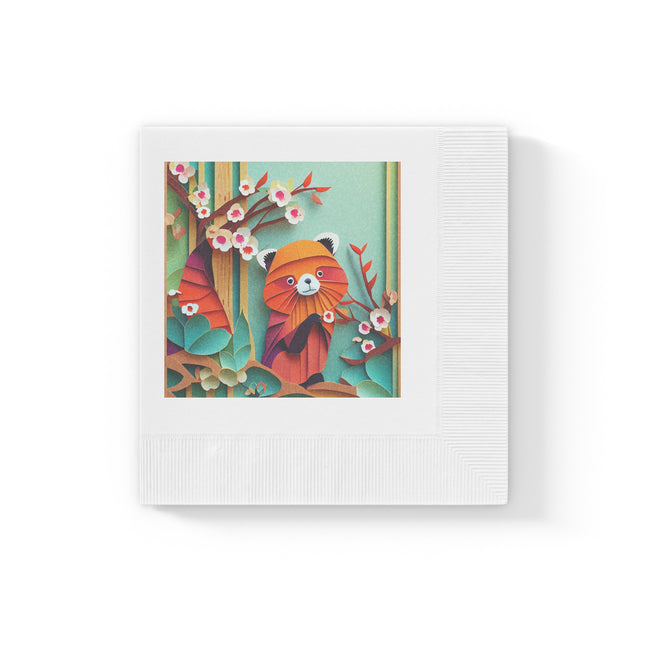 A Playful Red Panda White Coined Napkins