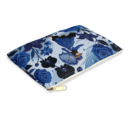 ☔💙 The Blue Rain Promenade Accessory Pouch – Art Deco Floral Fashion