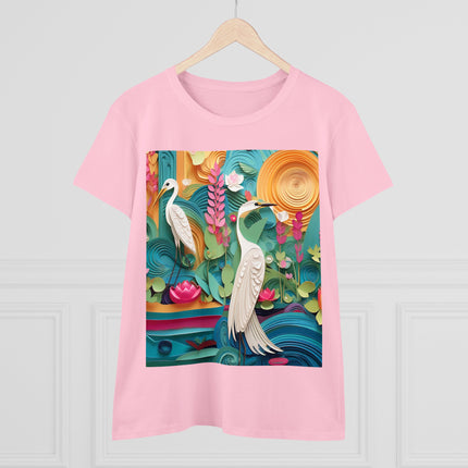 Elegant Egret Oasis Women's Midweight Cotton Tee