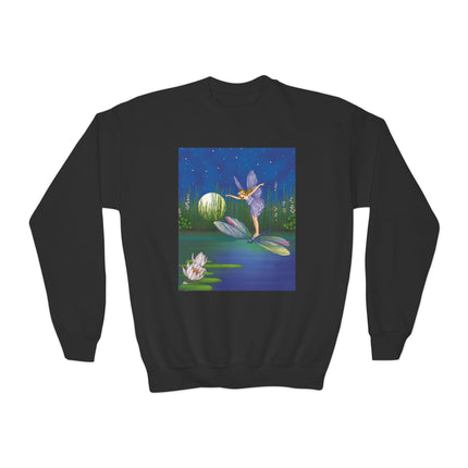 Fairy on a Dragonfly Youth Crewneck Sweatshirt – Enchanting Moonlit Fantasy
