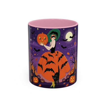 🎃🌕 The Pumpkin Moon Enchantress Colorful Mug – Elegant Halloween Masquerade