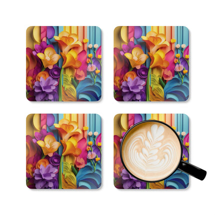 The Graceful Freesia Corkwood Coaster Set