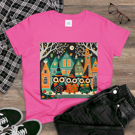 Night of the Trick-or-Treating Owlets Women's Midweight Cotton Tee