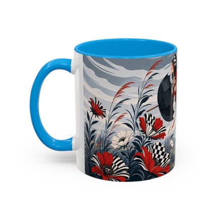 ☔🌹 The Scarlet Checkerboard Rainstorm Colorful Mug – Art Deco Floral Elegance