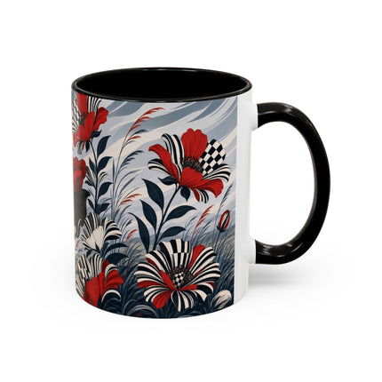 ☔🌹 The Scarlet Checkerboard Rainstorm Colorful Mug – Art Deco Floral Elegance