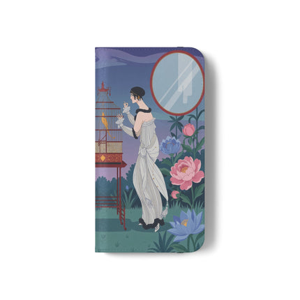 🐦🌸 The Lady And The Golden Bird Flip Case – Art Deco Floral Reverie