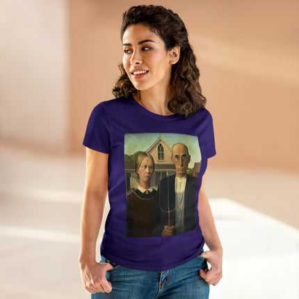 American Gothic by Grant Wood Women's Midweight Cotton Tee