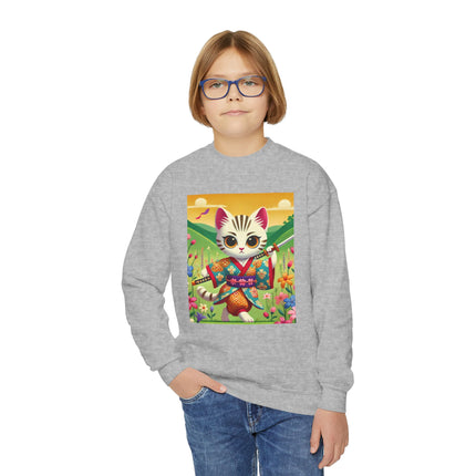 Samurai Kitten Youth Crewneck Sweatshirt – Grace, Discipline & Whimsical Strength
