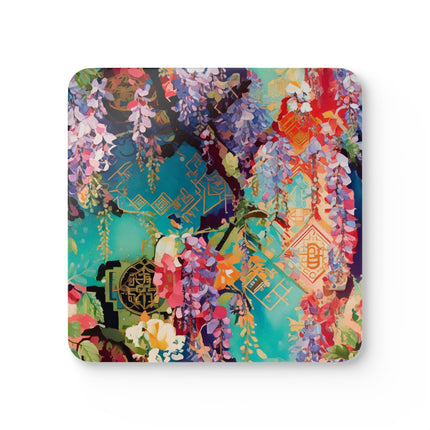 Golden Wisteria Symphony Corkwood Coaster Set