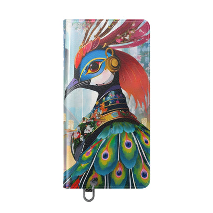 🦚🌸 Techno Plumes Peacock Flip Case – Neon Elegance & Sakura Dreams