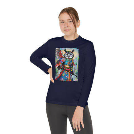 Cyberpunk Samurai Owl Youth Long Sleeve Competitor Tee – Futuristic Warrior & Neon Adventure