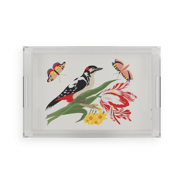 Woodpecker & Tulip Acrylic Serving Tray