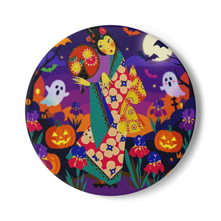 🌙🎃 The Moonlit Garden Masquerade Ceramic Coaster – Floral Halloween Charm