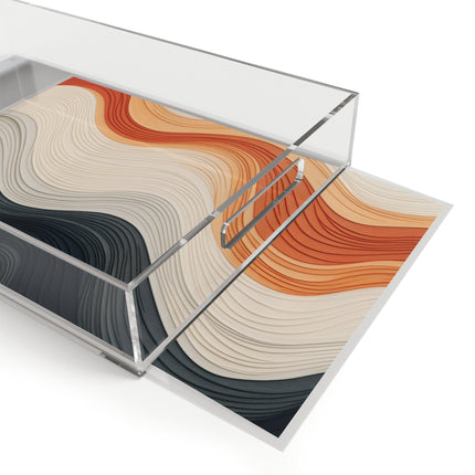 Wave Pattern in Hues of Beige, Orange, Grey, and Black Acrylic Serving Tray