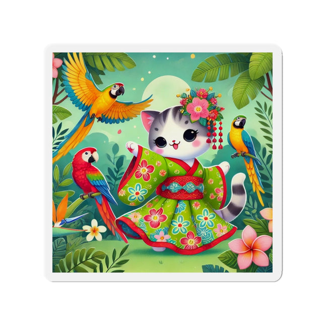 Parrot Dance of the Geisha Kitten Die-Cut Magnets (5 Sizes)