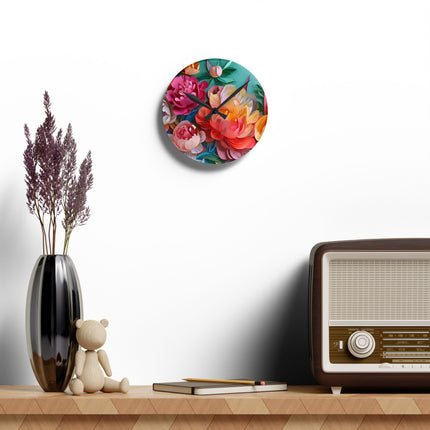 Peonies in Full Bloom Acrylic Wall Clock, Round and Square