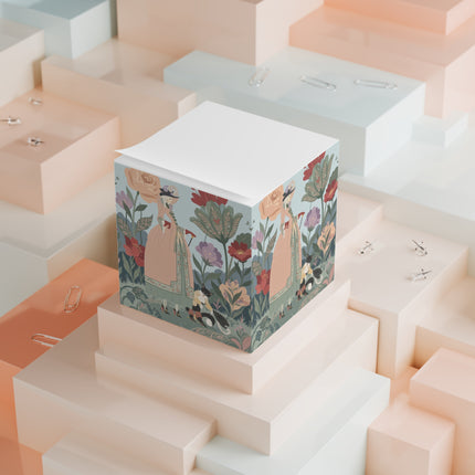🌹🐈 The Lady And Puss In Boots Note Cube – Art Deco Floral Whimsy