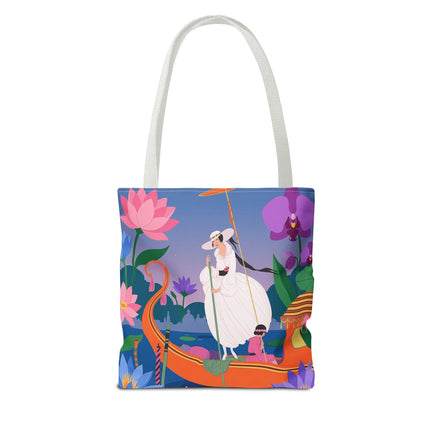 🪷🛶 The Lady Of The Lotus Garden Gondola Tote Bag – Art Deco Floral Adventure
