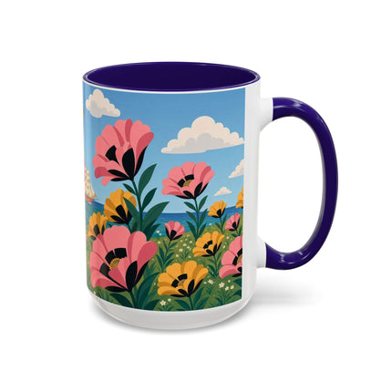 🌸⛵ The Seaside Blossom Promenade Colorful Mug – Art Deco Coastal Elegance