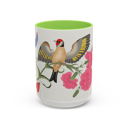 Goldfinch & Pink Flowers Colorful Mugs – Vibrant Spring & Bold Beauty