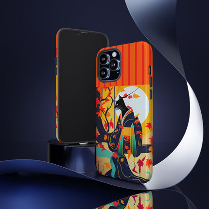 Black Cat in Kimono Phone Cases