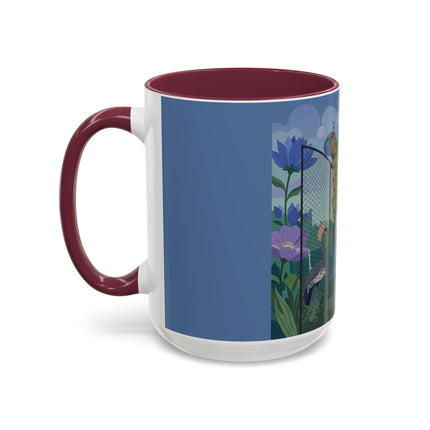 The Lady And The Enchanted Heron Colorful Mugs – Art Deco Botanical Elegance