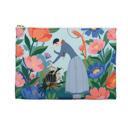 🦜🌺 The Lady Of The Garden Aviary Accessory Pouch – Art Deco Floral Whimsy