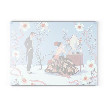 🌸🪞 The Lady At Her Winter Vanity Glass Cutting Board – Art Deco Romantic Elegance