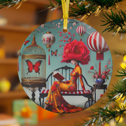 Reading In A Painted Garden Glass Ornament