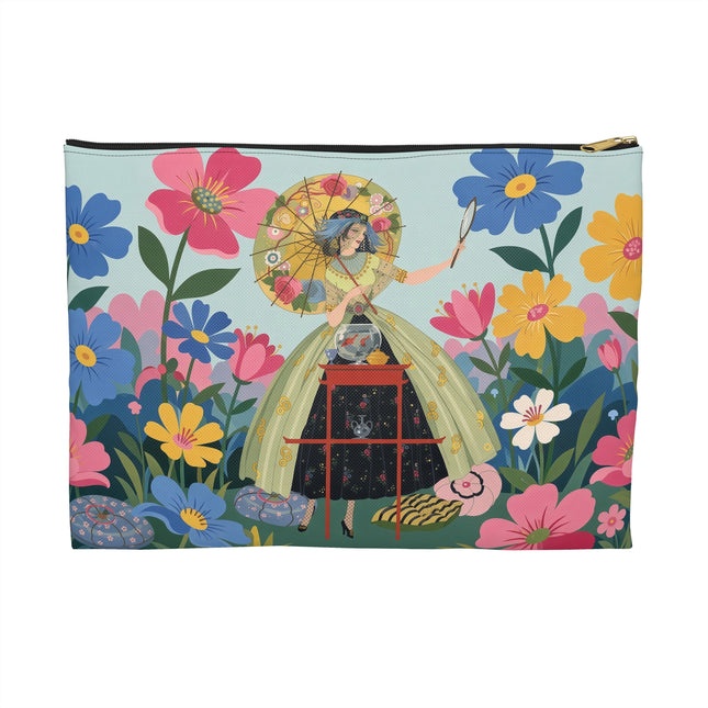🌸🪞 The Floral Parasol Reflection Accessory Pouch – Art Deco Garden Fantasy