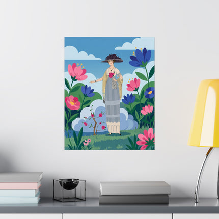 🌹🌤️ The Lady Of The Rose Garden Promenade Matte Vertical Poster – Art Deco Fashion Illustration