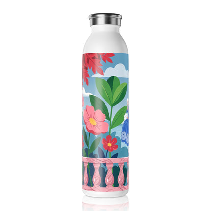🌺🪭 The Lady Of The Grand Garden Terrace Slim Water Bottle – Art Deco Floral Elegance
