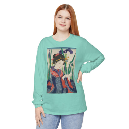 Woman with Origami Crane Garment-dyed Long Sleeve T-Shirt