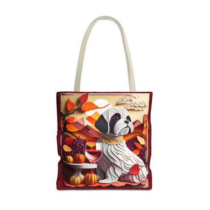 Shih Tzu at an Autumn Wine Tasting Tote Bag (AOP)